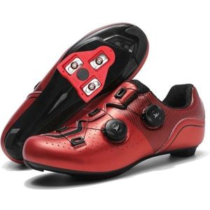 JiuQing Fietsschoenen Heren Dames Racefietsschoenen Ademend Comfortabel Compatibel Met Peloton Delta-Schoenplaatjes,Rood,46 EU