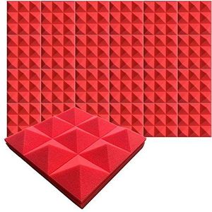 Acepunch Nieuwe 24-delige serie rode piramide PRO voor studio en thuisopname, wanddecoratie, geluidsisolatie, 30 x 30 x 7 cm, AP1194