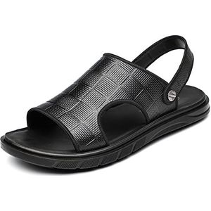 EKsma Leren sandalen voor heren, open teen, strandsandalen, slippers, outdoor, zomer, casual sandalen voor heren, Zwart, 40 EU