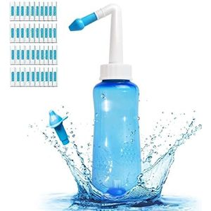 Neti Pot Sinus Spoelfles Neusreiniger Drukspoeling Neusirrigatie voor volwassenen en kinderen BPA-vrij 300 ML met 40 neuswaszoutpakketten