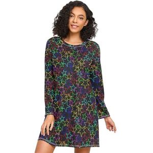 LI ZHI XIN Nachthemd met lange mouwen voor dames, nachthemden, nachthemden, slaapkleding, ronde hals, losse grote maten, nachtkleding Xxxl XXL, kleurrijk sterrenpatroon, Meerkleurig, S