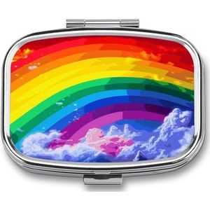 Regenboog Pillendoos 2 Compartiment Geneeskunde Organizer Draagbare Pil Container Vierkante Pillenhouder voor Pocket Reizen Pil Case voor Portemonnee