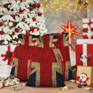 Kerst Trekkoord Gift Bags Britse Vlag Gedrukt Xmas Wrapping Bag Herbruikbare Kerst Goody Bags voor Cadeaus Kerst Vakantie Party Decor