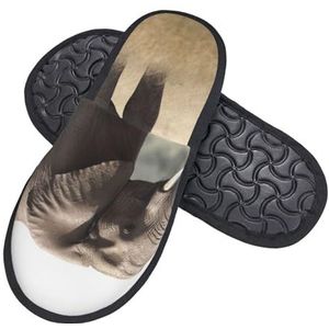 HerfsT Harige pantoffels met olifantenprint voor dames en heren, pluizige pantoffels van traagschuim, winter pluche huispantoffels L, Zwart, Medium
