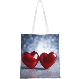 VTCTOASY Twee rode harten print canvas draagtassen lichtgewicht schoudertas herbruikbare boodschappentas handtassen voor vrouwen mannen, zwart, één maat, Zwart, One Size