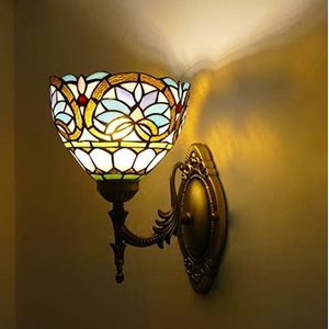 Tiffany Stijl Wandlamp, Retro Glas In Lood Decoratieve Wandlamp, Traditionele Wandlamp, Industriële Antieke Metalen Voet, Kinderkamer, Slaapkamer