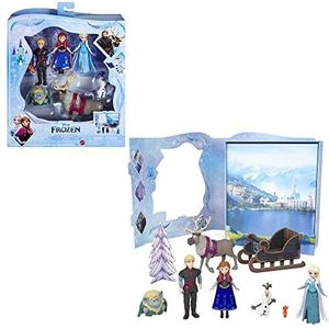 Mattel Disney Frozen Speelgoed, Frozen Sprookjesboekset met 6 belangrijke personages, kleine poppen, figuren en accessoires, geïnspireerd op Disney Frozen films, cadeaus voor kinderen HLX04