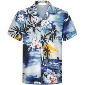 Herenoverhemd Bloemen Kort Mouw Overhemd Gratis Casual Strandoverhemd Normale Pasvorm Vakantieoverhemden(Multi-colored A,3XL)