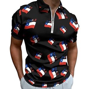 Vlag van Chili Poloshirts met halve rits voor mannen, slim fit T-shirt met korte mouwen, sneldrogende golftops T-shirts L