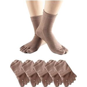 HEUPIVK Mannen Teen Sokken 5 Paar Vrouw Korte Teen Sokken Katoen Effen Zwart Wit Lente Zomer Eenvoudige Business Casual 5 Vinger Sokken Crew Toed Antislip Vijf Teen Sokken, 5 paar kaki, 34-39 EU
