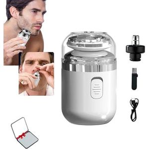 Mini draagbaar elektrisch scheerapparaat, 2-in-1 draagbaar scheerapparaat, elektrisch scheerapparaat in zakformaat for mannen, for het scheren van baard en trimmen van neushaar, met reisspiegel(White)