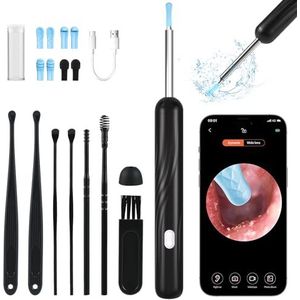 Euakee 1080P WIFI oorreiniger voor volwassenen, IP67 waterdicht, voor volwassenen en kinderen, oorreiniging voor iPhone, iPad, iOS, Android (zwart)