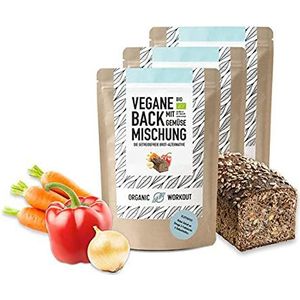 3-delige veganistische bakmix met groenten: bio, lower-carb* brood-alternatief, veel plantaardige eiwitten, vezelrijk, zonder granen, voor keto en koolhydraatarm dieet
