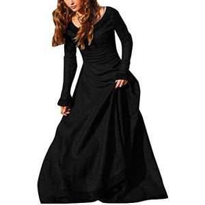 ShiFan Middeleeuwse kleding dames lange mouwen jurk maxi-jurk retro ronde hals jurk Halloween kostuum gothic jurken, zwart, L