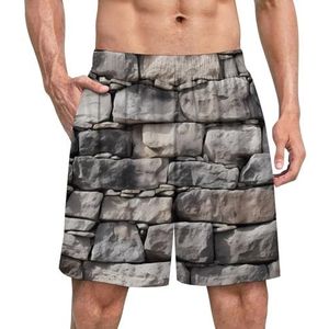 Stone Wall Grappige Pyjama Shorts voor Mannen Pyjama Bottoms Heren Nachtkleding Met Zakken Zacht