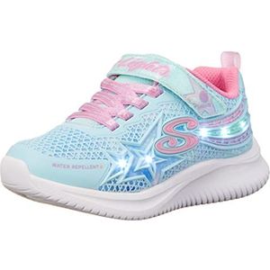 Skechers Kids Girls Jumpsters-Wishful Star Sneaker, Aqua/Purple, 9 Toddler