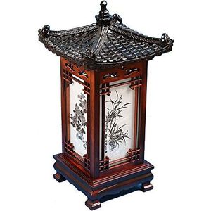 Gesneden Houten Lamp Handgemaakt Traditioneel Koreaans Dak en Raam Design Art Deco Lantaarn Bruin Aziatische Oosterse Nachtkastje Slaapkamer Accent Ongebruikelijke Tafellamp