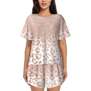 YQxwJL Rose Goud Glitter Print Vrouwen Pyjama Sets Shorts Korte Mouw Lounge Sets Nachtkleding Casual Pjs Met Zakken, Zwart, XXL