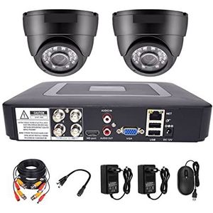 Beveiligingscamerasysteem 4CH DVR CCTV Video Surveillance Set AHD Analoge Camera Kit 2 Stuks Dome Bullet Infrarood 1080P 2MP 6in1 DVR Beveiligingscamera Systeem met hoge resolutie (Size : None, Colo