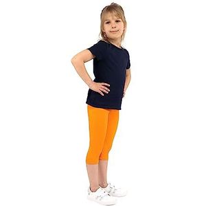 looksy Meisjesleggings - Capri zomerbroek in basic stijl, 19 kleuren, ondoorzichtig, comfortabel, dagelijkse kleding, zacht, ademend katoen, maten 3 tot 13 jaar (98 tot 158 cm), oranje, 104 cm