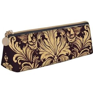 FHEBNDS Damast patroon make-up tas voor vrouwen mannen grote etui esthetische potlood etui munt zakje lederen cosmetische tas met rits kantoor organisator reizen essentials