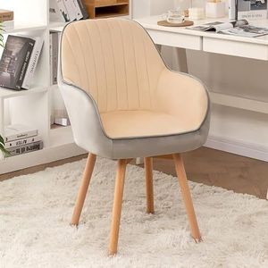 Bureaustoel zonder wielen, houten draaibare eetkamerstoelen Comfortabele gestoffeerde stoel Leuke moderne bureaustoel, fluwelen fauteuils uit het midden van de eeuw for ijdelheidsbureau(Color:Khaki 1)