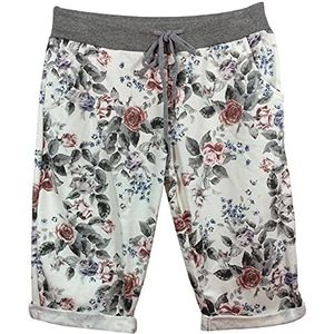 K-Milano Dames bermuda shorts katoen korte broek effen kleur en bedrukt elastische tailleband zomerbroek Made in Italy, ecru bloem, 42/46