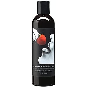 Earthly Body Edible Massageolie, Aardbei - 8 fl oz - Hennepzaad-, amandel-, druivenpit-, abrikozen- en vitamine E-olie - Veganistisch en dierproefvrij