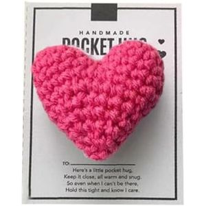 Pocket Hug Gehaakt Hart Klein Geschenk 1 STKS Gehaakt Hart, Gehaakte Pocket Knuffel Patroon, Handgemaakte Leuke Gehaakte Zakknuffel, Pocket Knuffel Gehaakte Hart met Sympathiekaart, Rosé, Eén maat