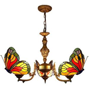 Vlinder kroonluchter, Tiffany stijl gebrandschilderde kap hanglamp, vintage metalen plafondlamp voor woonkamer, slaapkamer, keuken, eiland, bar decoratie lampen,1