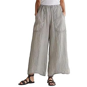 Loungebroeken Womens Casual broek linnen broek elastische taille Capri broek wijde beenbroek met zakken Wijde beenbroek (Color : Grey, Size : XXXX-Large)