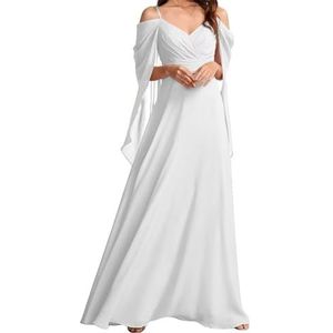 AHERKLL Koude Schouder Bruidsmeisjes Jurken voor Bruiloft Spaghetti Band Chiffon Formele Avond Party Maxi Jurk Lange HAH049, Wit, 32