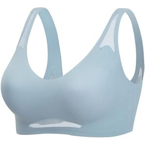 Sportbeha for dames in grote maten, zonder beugel - ademend, comfortabel en met hoge ondersteuning en vulling(Blue,XXL)