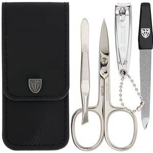 DREI SCHWERTER - 4-delige nagelverzorgingsset 'Capri' | Hoogwaardige nageletui voor manicure en pedicure. Kleur: echt leer zwart | Inhoud: nagelschaar, nagelknipper, pincet, saffier nagelvijl