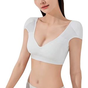 Vrouwen Sexy Casual T-shirts 2 in 1 Ingebouwde Schoudervulling Push-Up Tops, BH met Borstvulling(M,White)