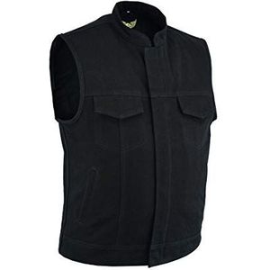 Leatherick Heren lederen afwerking en zwaar denim gilet in biker stijl met diepe zakken (3XL)