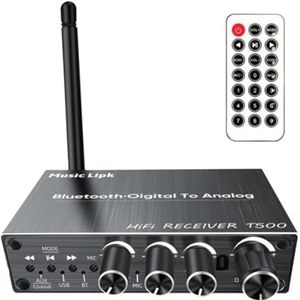 GNURBDILFO Bluetooth 5.3 Audio Receiver AUX/Coaxial/Mic/USB Lossless Music Wireless Audio Adapter met Afstandsbediening, Gemakkelijk in Gebruik