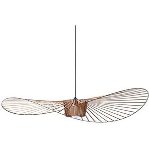 Retro hanglamp, golvende kroonluchter, glasvezel + vezeldoek, hoedontwerp, moderne woonkamer, keuken, badkamer, decoratieve verlichting, E27, bruin, 80 cm