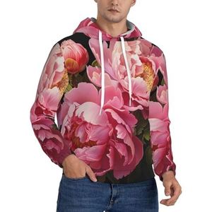 Jkkghll Pioenprint Mannen Hooded Warme Lichtgewicht Trui Voor Winter Herfst En Lente Casual Wear, Zwart, XS