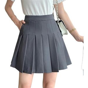 FUPWYKWH Skirt High Waist Pleated Skirt Womanshort A-Line Skirts For Women Summer-Gray-S