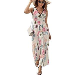 Roses And Anjers Lange jurk voor dames, mouwloze maxi-jurk, zonnejurk, strandfeestjurk, avondjurk, 2XL