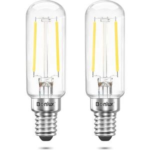 Bonlux Cooker Hood Bulbs, 4W E14 Extractor Fan Gloeilamp, T25 Tubular Filament Bulb SES LED Appliance Lamp 40W Gloeilamp Vervanging Kleine Edison Schroef Bulb Cool White 6000K (2-pack)
