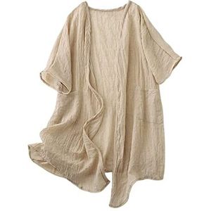 Vesten Dames,Dames Linnen Lange Vesten Casual Effen Waterval Open Voorkant Vesten Zomer Vleermuismouwen Lichtgewicht Bedekken Kimono Vest Elegant Plus Size Blouse Sjaal,Abrikoos,S