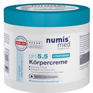 numis med Panthenol Crème voor de gevoelige huid, lichaamscrème, pH 5,5, Made in Germany, huidcrème zonder siliconen, parabenen en microplasticvrij, verzorgende crème, pantenolcrème tegen droge huid