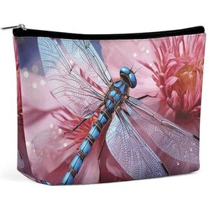 HEBVNJF De Zak Draagbare Kosmetische Zak van de reismake-up Serene Kustmake-up Opbergzak voor Vrouwen/meisje, Bloem en Blauwe Libel, Eén maat