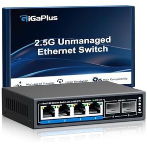 6-poorts 2.5Gb onbeheerde Ethernet-switch met 4*2.5G Base-T poorten, 2*10G SFP+ poorten. GiGaPlus 2.5Gbps netwerkswitch voor 2.5Gbps NAS/PC, WiFi6-router, draadloos AP