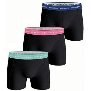 Bjorn Borg Heren stretch 3-paboxershorts - Zwart/Mint/Roze/Blauw - XXL