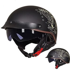 Retro Motorfiets Halve Helm DOT/ECE 22.06 Certificering Klassieke Halve Helm Draagbare Elektrische Voertuig Cruiser Chopper Helm Cool Patroon: I,M