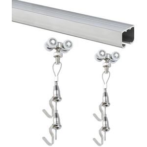 Kunstgalerij ophangsysteem voor kunstwerken, fotorail vormhaak met 20 30 48 60 80 inch wandspoor, doeken/frames/tekeningen foto hanger draad kit (Ceil Mount, 42 inch (106,7 cm) spoor)