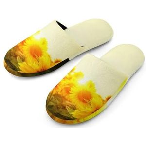 Field of Sunflowers katoenen pantoffels voor dames, huisschoenen, wasbare pantoffels voor dames